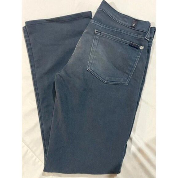 7 For All Mankind Blue Gray Distressed Antiqued Boot Cut Jeans Womens Size 28 - Picture 1 of 10